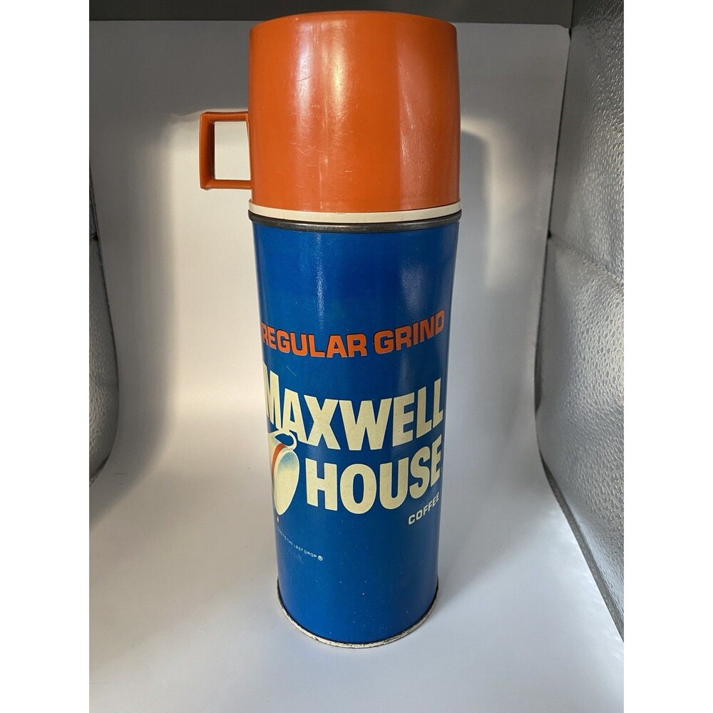 1960s MAXWELL HOUSE COFFEE THERMOS with Original Cup and Stopper, 16 OZ